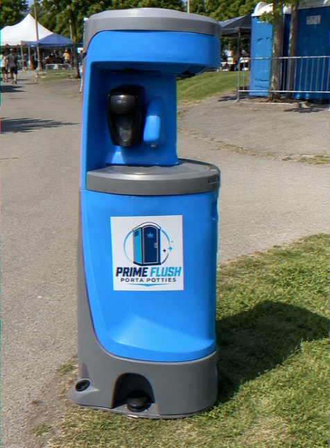 Two-bay portable hand wash station with soap and paper towel dispensers